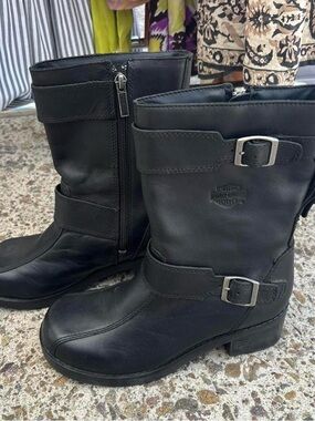 Vintage Harley-Davidson Black Leather Buckle Motorcycle Boots